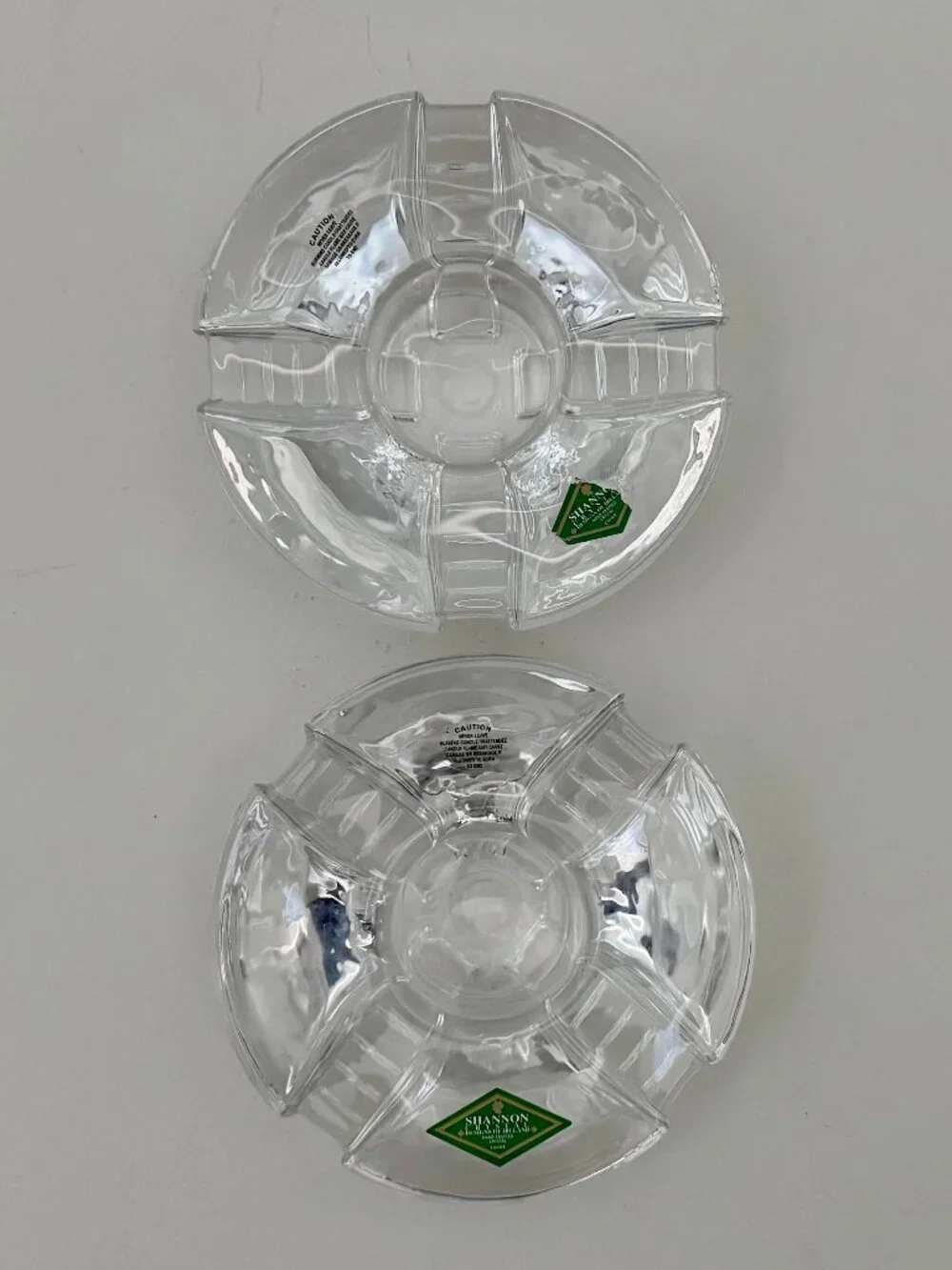 Vintage MCM Irish Shannon Crystal Clear Round Votive Candle Holder Pair, MINT